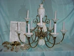 Progress Lighting Chandelier 9 Arm Candle 24K Tier Brass Porcelain 26X22. Fixed Price $249.99.