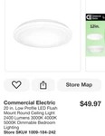 Commercial Electric 20" Round Low Profile Led Flush Mount Ceiling Light. Fixed Price $27.99.