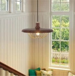 Luupyia Farmhouse Rustic Caged Pendant Light Fixture Walnut Wood Grain 1659B. Fixed Price $49.99.