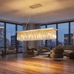 39'' Large Crystal Chandelier Rectangular Gold Pendant 8 Light Kitchen Fixture. Fixed Price $253.99.