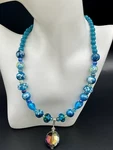 Necklace Hand Crafted Artisan Lamp Work Glass Beads Crystal Pendant 18.5. Fixed Price $18.00.