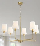6-LIGHT Classic Chandelier With Brushed Gold Finish & Linen Shades, E12 Base .... Fixed Price $151.43.