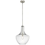 Kichler Lighting 42046NICS Everly Pendant. Brushed Nickel W/clear Seedy Glass. Fixed Price $119.99.