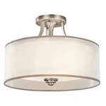Kichler Lacey Semi Flush 3LT, Antq Pewter, Wht Organaza, Etch - 42386AP. Fixed Price $384.99.