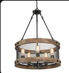19" 5-LIGHT Rustic Farmhouse Island Wood Cage Drum Pendant See Pics!. Fixed Price $65.00.