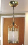 Vintage Moes Bridges Brass Electric Pendant Lamp With Frosted Cut Glass Shade. Fixed Price $112.50.