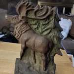 Cast Iron Elk Door Stay Rustic Antique Style Brown Green Freestanding. Fixed Price $500.00.