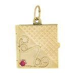 Vintage 14K Gold Book Locket W/ 0.08CTW Ruby & Twisted Wire Work Charm Pendant. Fixed Price $1158.55.