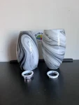 Set Of 2 Pendant Light Fixtures Grey Marble Glass Shades Only 8X4. Fixed Price $59.49.