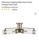 Millennium Lighting 1923 Vg Gold Milan 3-LIGHT 19"W Semi-flush Ceiling Fixture. Fixed Price $60.00.