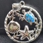 925 New Sterling Silver Pendant- Lab Opal Sea Life 22MM Diameter. Fixed Price $33.00.
