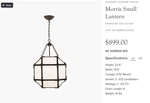 Visual Comfort Morris Lantern Small 5008AZ-WG. Fixed Price $450.00.