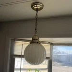 Brass Finish Hardwired Indoor Pendant Ceiling Light Ribbed White Glass Globe. Fixed Price $34.00.