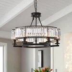 Siljoy 26 In. 6-LIGHT Black Drum Pendant Semi Flush Mount Crystal Chandelier. Fixed Price $199.99.