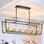 Wjshome 12 Light Black Gold Rectangle Chandelier Farmhouse Kitchen Island Table. Fixed Price $113.99.