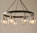 Pottery Barn Barrett Recycled Glass Globe Chandelier Antique Bronze 34" Retired. Fixed Price $599.95.