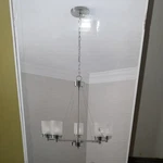 Hampton Bay 3 Light Chandelier Brushed Nickel Finish W/frosted Opal Glass Shades. Fixed Price $42.87.