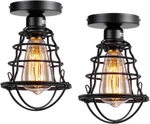 Asnxcju Vintage Semi Flush Mount Ceiling Light, Industrial Black Metal Cage Farm. Fixed Price $40.22.