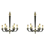 Pair Antique French Empire Style Bronze 6-LIGHT Chandeliers. Fixed Price $3750.00.