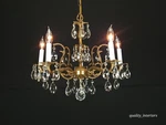 Antique 5 Arm Light Darling Dinky Brass Cut Lead Glass Crystal Chandelier. Fixed Price $795.00.