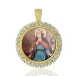 Philomena Christian Round Medal Gold Pendant With Rhinestones. Fixed Price $42.66.