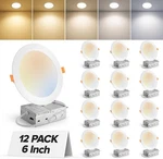 12 Pack 6" Ultra Thin Led Recessed Ceiling 5CCT Dimmable Canless Downlight. Fixed Price $59.99.