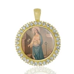 Philomena Christian Round Medal Gold Pendant With Rhinestones. Fixed Price $42.66.
