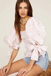 Caroline Constas Nora White Pink Floral Smocked Puff Sleeve Square Neck Top Sz. Fixed Price $101.99.