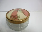 Vintage Round Glass Vanity Jar Art Deco Design Metal Lid With Flowers 3.5"X 2". Fixed Price $16.99.