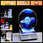 3D Saturn Crystal Ball Lamp - Outer Space Planet Light With Silver Led Base, Hom. Fixed Price $35.99.