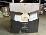 Monteaux Lighting 18.5 In. 3-LIGHT Gold Pendant Fixture W/ White Glass Panels. Fixed Price $109.99.