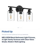 Meluxem Black Bathroom Light Fixture, Vanity Sconce With Clear Glass Shade. Fixed Price $30.00.