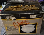 The Hampton Bay White 9.5" Mushroom Ceiling Fixture 385-544 (new Box). Fixed Price $12.00.