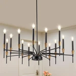 Elegant Black Gold 14-LIGHT Farmhouse Chandelier For High Ceilings. Fixed Price $332.99.
