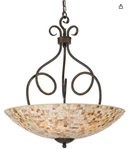 Quoizel Four Light Pendant, Monterey Mosaic W/ Malaga Finish, 28"HX23.5"LX23.5"W. Fixed Price $299.00.