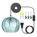 Plug Glass Pendant Light Mid-century Modern Striped Hanging Ceiling .... Fixed Price $136.29.
