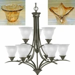 9 Antique Bronze Finish Chandelier Amber Swirl Glass Progress Lighting. Fixed Price $379.00.