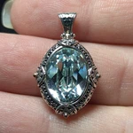 Fd Sterling Silver Blue Ravioli Cut Oval Crystal 1" Pendant 925. Fixed Price $19.99.