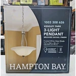 Hampton Bay Kensley Park 3-LIGHT Brushed Nickel Pendant Frosted Glass Shade. Fixed Price $30.00.