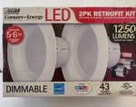 Feit Electric Led 2PK Retrofit Kit 1250 Lumens Dimmable 5-6" Recessed Lights. Fixed Price $19.99.