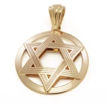 Interlocking Star Of David Round Pendant With Patterns 14K Gold Judaica Jewelry. Fixed Price $926.00.