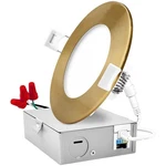 Luxrite 4IN Ultra Thin Led Recessed Light J-box 10W 5CCT 750LM Brass Trim. Fixed Price $31.99.