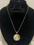 Antique Bronze Bubble Dome Glass World Map Pendant Charm Necklace 16 1/2 Length. Fixed Price $8.00.