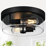 Black Flush Mount Ceiling 2-LIGHT Seeded Glass Industrial 2-PACK. Fixed Price $55.71.