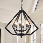 6-LIGHTS Black Geometric Chandelier, Modern Farmhouse Pendant. Fixed Price $143.44.