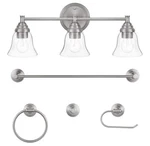 Hampton Bay Marsden 3-LIGHT Brushed Nickel Vanity 5PC Bath Set Ship Asap. Fixed Price $38.99.