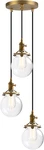 Antique Brass 3-LIGHT Cluster Pendant Chandelier With Globe Glass Shade. Fixed Price $269.99.