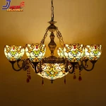 Tiffany Chandelier 11 Lights Cream Brown Stained Glass Pendant Chain Adjus. Fixed Price $624.71.