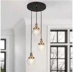 Lnc Orbline Transitional 3-LIGHT Black & Brass Chandelier W/ Clear Globe Glass. Fixed Price $155.00.