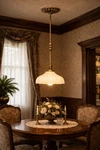 Antique Brass Pendant Light Hubbell Socket Milk Glass Shade 28" Drop. Fixed Price $210.00.